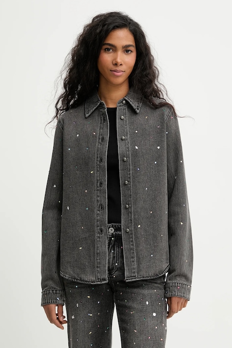 Miss Sixty koszula jeansowa damska kolor czarny regular z kołnierzykiem klasycznym 6S4XJ07300