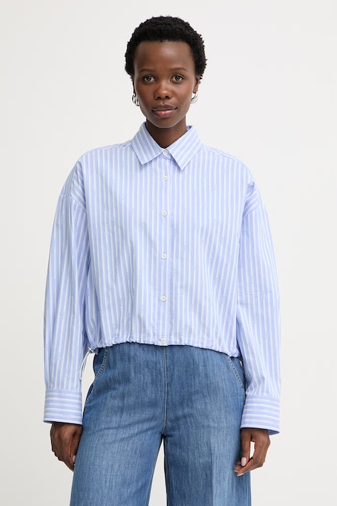 Pinko košeľa dámska bavlnená modrá s pásikavým vzorom 106249 A36J