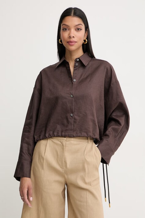 Pinko košeľa dámska ľanová hnedá hladká 106766 A374