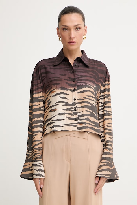 Pinko koszula damska z wiskozy brązowa z motywem zwierzęcym 106547 A37R