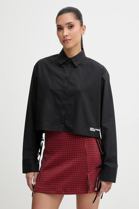 Karl Lagerfeld Jeans koszula bawełniana damska kolor czarny regular z kołnierzykiem klasycznym B1W11027