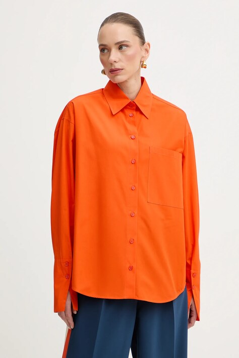 Patrizia Pepe koszula bawełniana damska kolor pomarańczowy relaxed z kołnierzykiem klasycznym 8C0831 A391