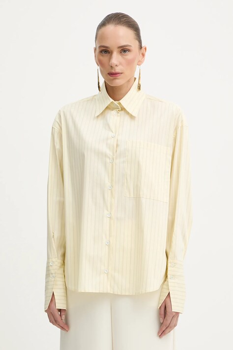 Patrizia Pepe koszula damska kolor beżowy relaxed z kołnierzykiem klasycznym 8C0831 A544
