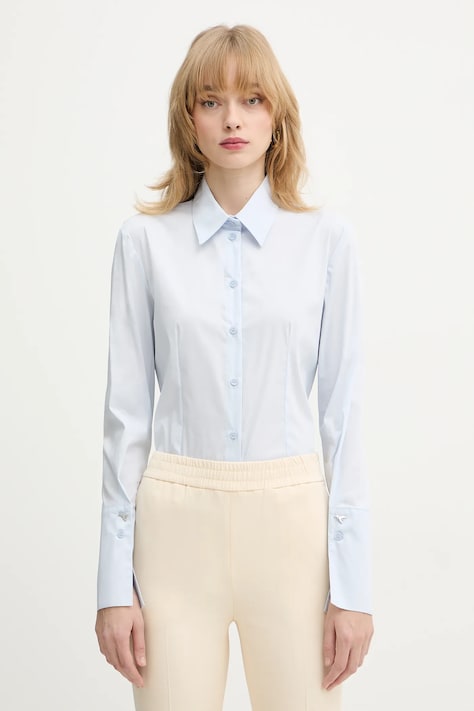 Patrizia Pepe koszula damska kolor niebieski regular z kołnierzykiem klasycznym 8C0851 A043