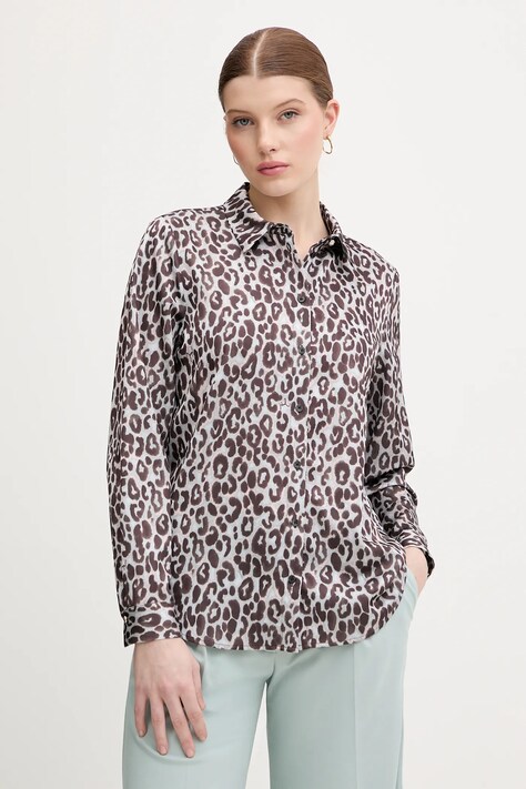 Joop! koszula damska kolor brązowy regular z kołnierzykiem klasycznym 30100849