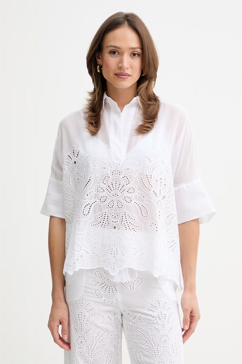 Ermanno Firenze bluzka bawełniana damska kolor biały z aplikacją D48EK022EN0