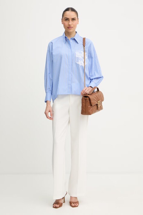 Ermanno Firenze koszula damska kolor niebieski relaxed z kołnierzykiem klasycznym D48EK031ET1