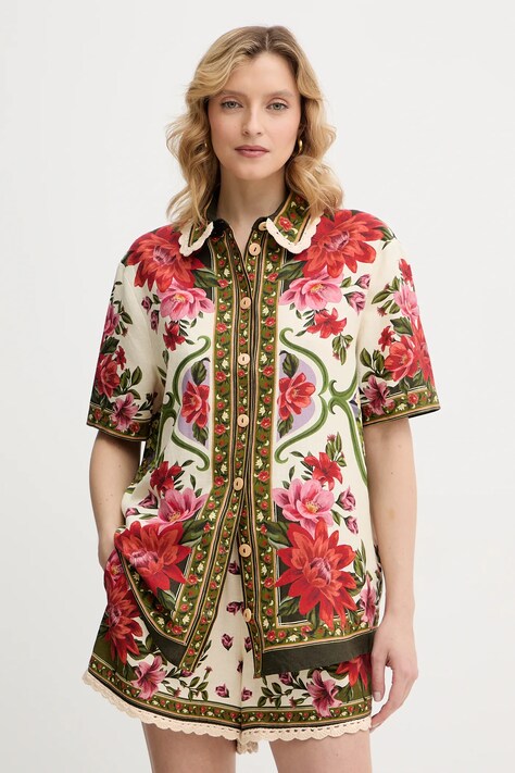 Farm Rio koszula z dodatkiem lnu kolor multicolor regular z kołnierzykiem klasycznym 344169