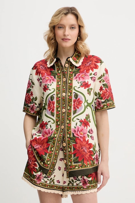 Farm Rio koszula z dodatkiem lnu kolor multicolor regular z kołnierzykiem klasycznym 344169