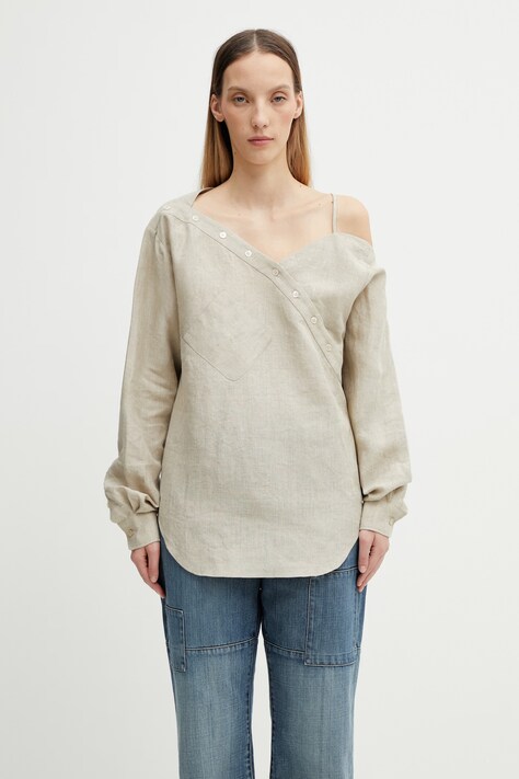 Coperni koszula safari damska lniana Heart beżowa gładka