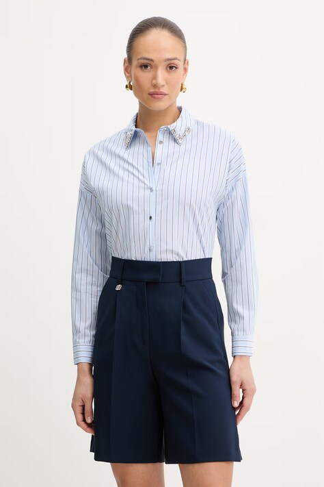 Morgan koszula bawełniana damska kolor niebieski relaxed z kołnierzykiem klasycznym CRISTA