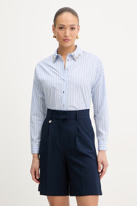Morgan koszula bawełniana damska kolor niebieski relaxed z kołnierzykiem klasycznym CRISTA