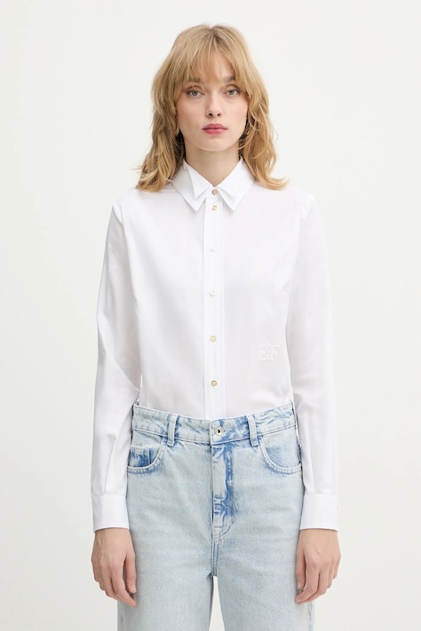 Elisabetta Franchi koszula bawełniana damska kolor biały regular z kołnierzykiem klasycznym CA12561E2