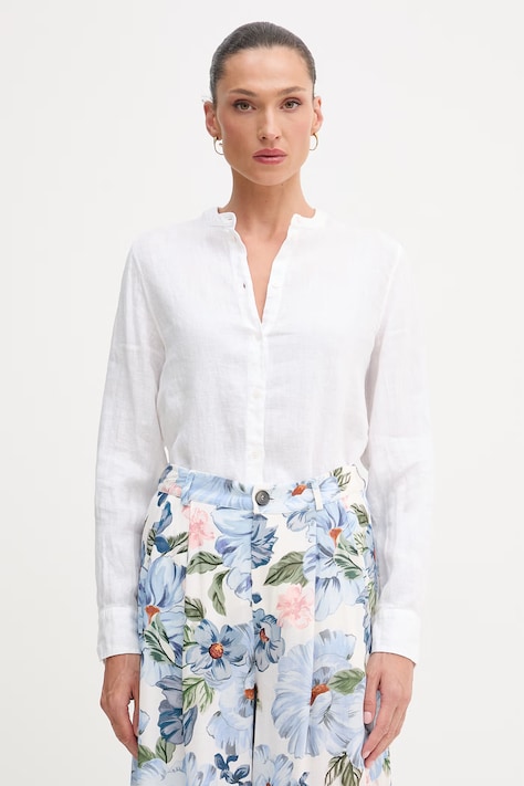 Mos Mosh koszula damska lniana Artina biała gładka 178000.