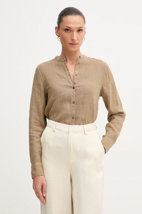 Mos Mosh koszula damska lniana Artina beżowa gładka 178000