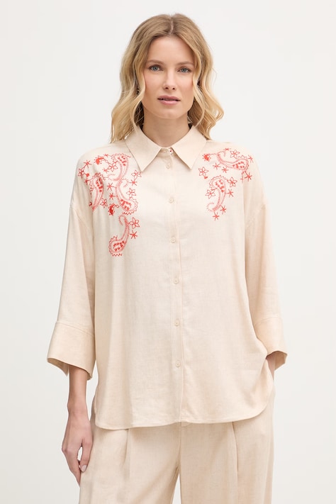 Mos Mosh koszula damska z dodatkiem lnu Audri beżowa 176960