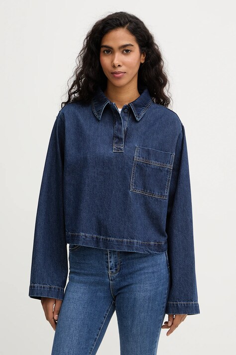 Marc O'Polo bluzka jeansowa damska kolor granatowy gładka 5000007937