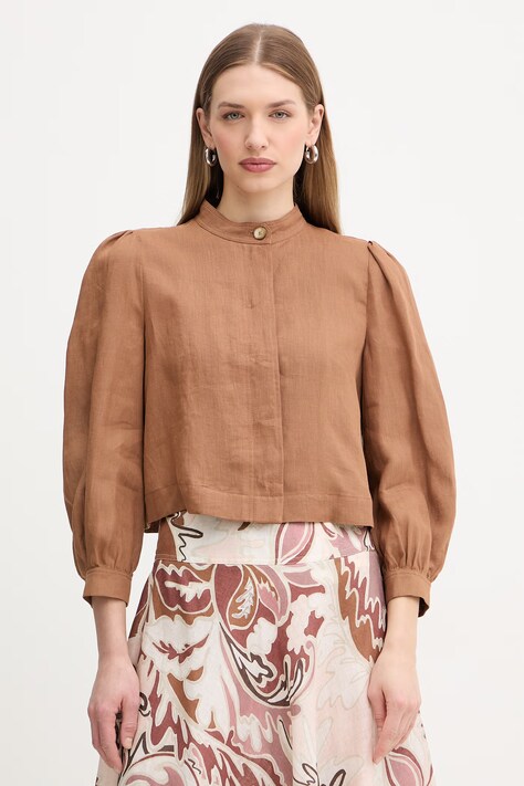Marella koszula lniana CALIBRI damska kolor brązowy regular 2613041184200