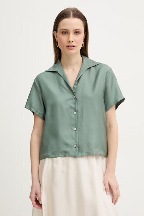 Marella koszula jedwabna MLMSEGNALE damska kolor zielony relaxed z kołnierzykiem klasycznym 2613111045200