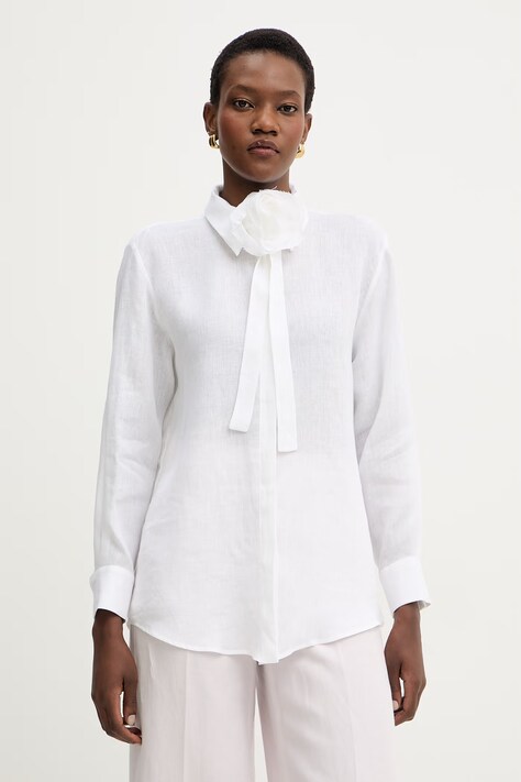 Marella koszula lniana EDITORE damska kolor beżowy relaxed z kołnierzykiem klasycznym 2613111084200