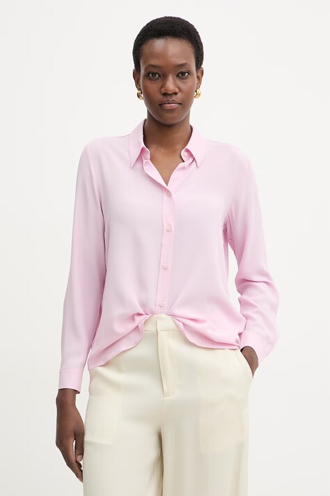 Marella koszula damska z dodatkiem jedwabiu Emme by Marella różowa gładka 2615111161200
