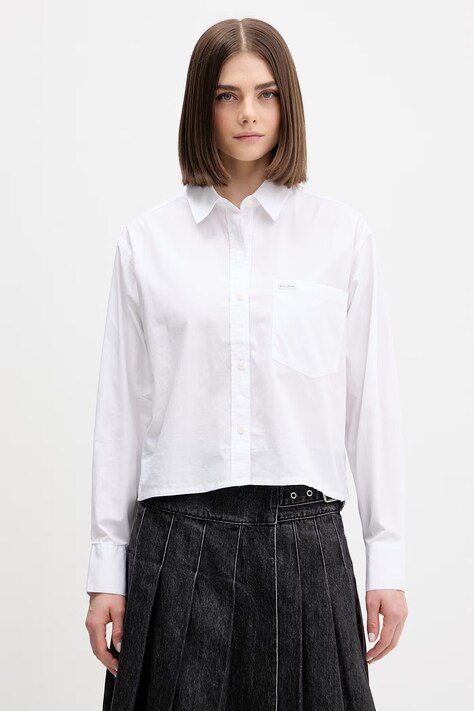 Guess Jeans koszula bawełniana damska kolor biały regular z kołnierzykiem klasycznym W6RH64 WH7P1