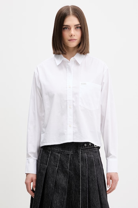 Guess Jeans cămașă din bumbac culoarea alb, cu guler clasic, regular, W6RH64 WH7P1