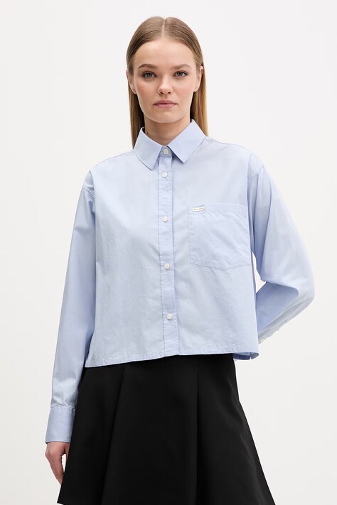 Guess Jeans koszula bawełniana damska kolor niebieski regular z kołnierzykiem klasycznym W6RH64 WH7P1