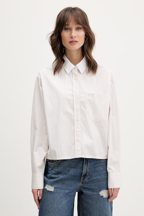 Bavlnená košeľa Guess Jeans šedá farba, voľný strih, s klasickým golierom, W6RH64 WH7Q1