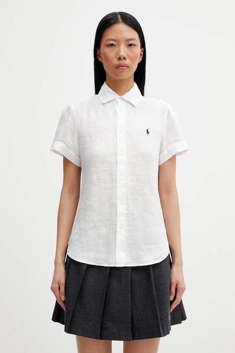 Polo Ralph Lauren koszula lniana 17/1 PD LINEN damska kolor biały regular z kołnierzykiem klasycznym 211973366505