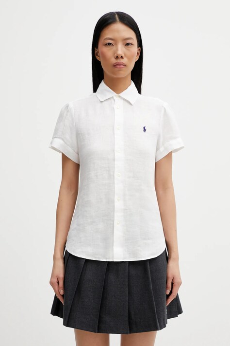 Polo Ralph Lauren koszula lniana 17/1 PD LINEN damska kolor biały regular z kołnierzykiem klasycznym 211973366505