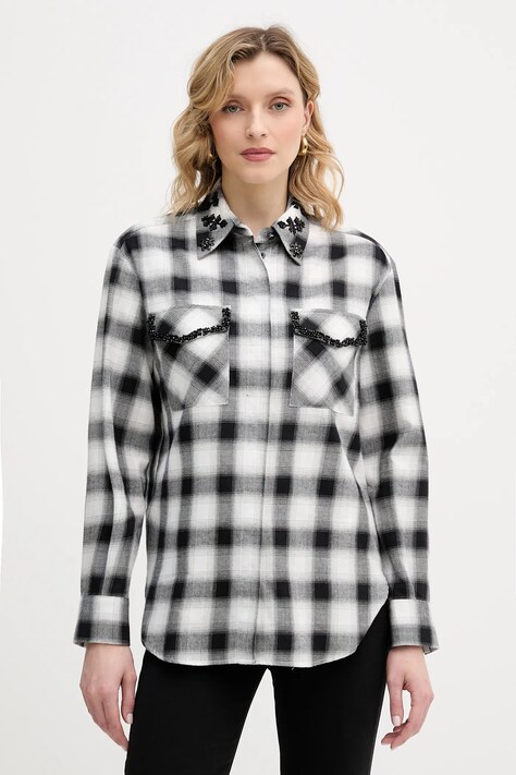 IBlues koszula bawełniana VELETTA damska kolor czarny regular z kołnierzykiem klasycznym 2617111031200