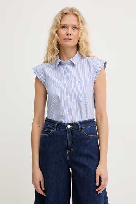 Marella koszula damska bawełniana Emme by Marella niebieska gładka 2615111032200
