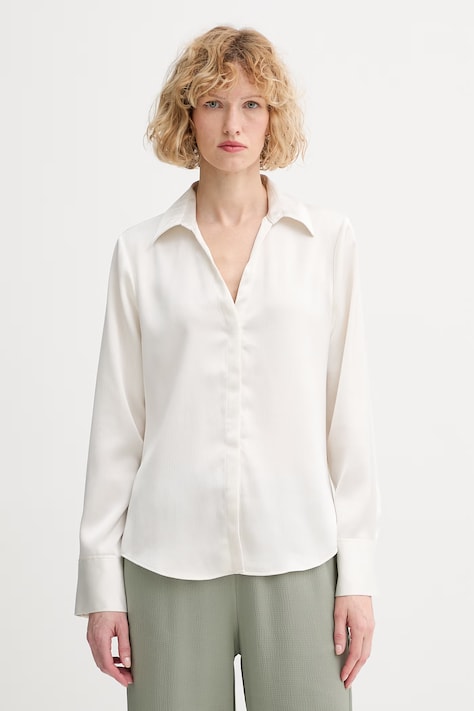 Calvin Klein риза дамска бежова с изчистена шарка LV044F129G