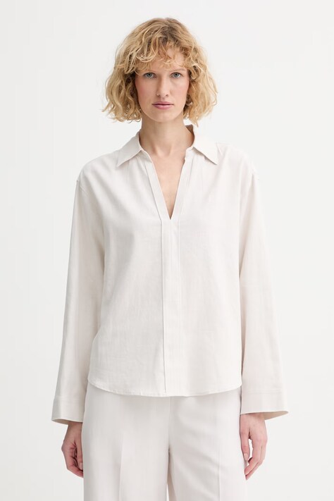 Calvin Klein bluza ženska s lanom bež bez uzorka LV044F153G