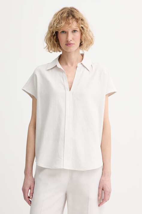 Calvin Klein bluza ženska lanena bež bez uzorka LV044F154G