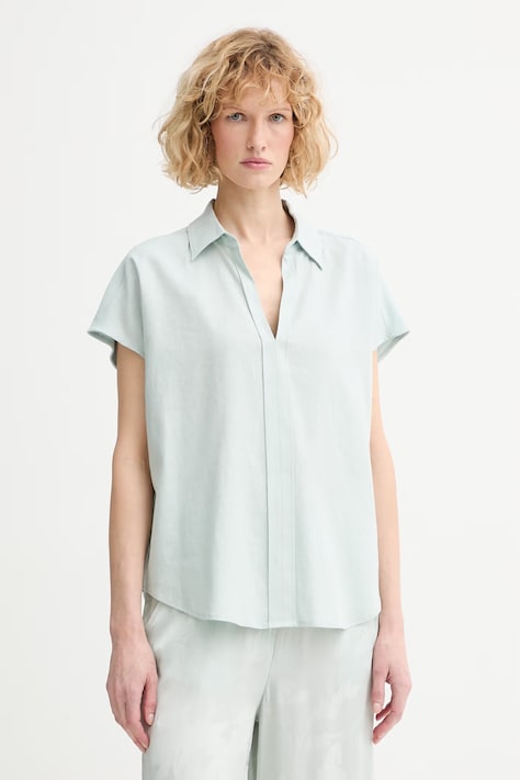 Calvin Klein bluza za žene s lanom zelena bez uzorka LV044F154G