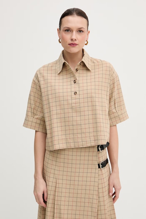 Barbour bluzka bawełniana Hollington damska kolor beżowy wzorzysta LSH1728