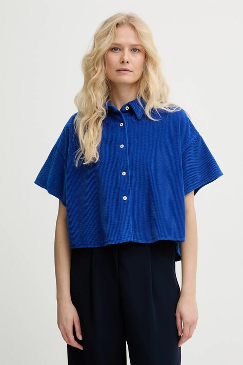 American Vintage koszula bawełniana damska kolor granatowy relaxed z kołnierzykiem klasycznym PADO06B
