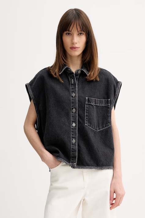 American Vintage koszula damska jeansowa czarna z efektem sprania YOP06D