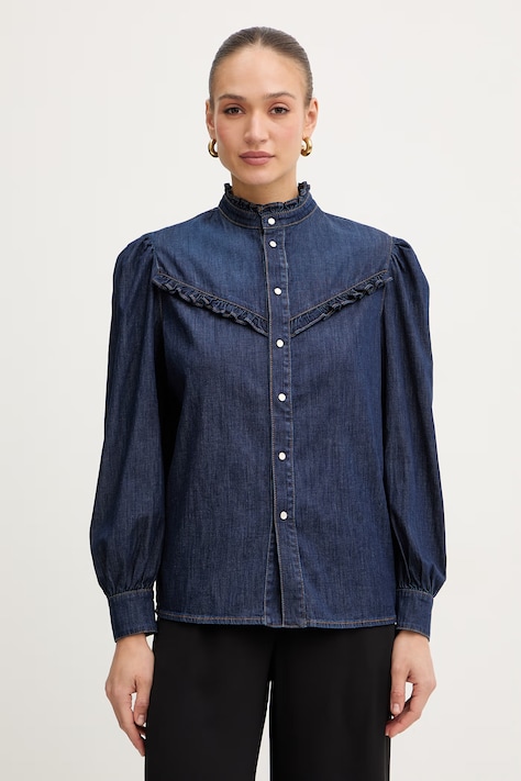 Twinset koszula jeansowa damska kolor granatowy regular ze stójką 261TP2672