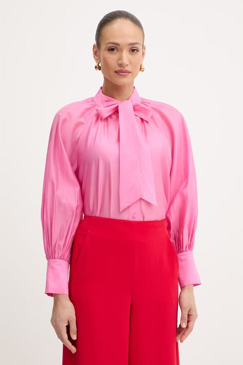 Twinset koszula damska kolor różowy relaxed z wiązanym dekoltem 261AP2180