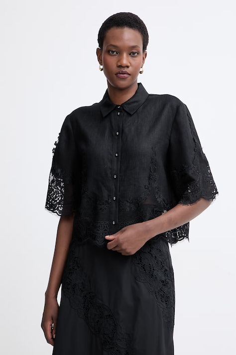 Twinset camicia da donna in lino nera 261TT2181