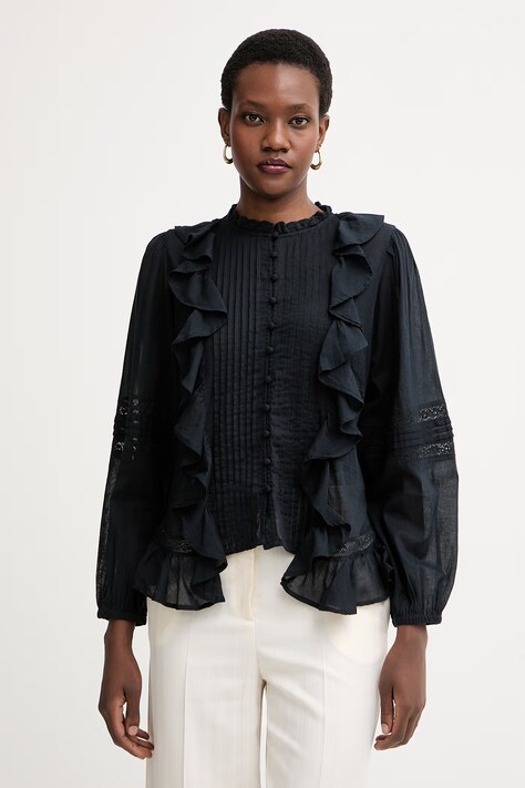 Twinset Košulja ženska od pamuka crna bez uzorka 261LM2HCC