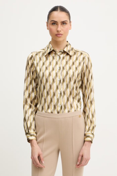 Luisa Spagnoli koszula jedwabna Belpasso damska kolor żółty regular z kołnierzykiem klasycznym 543131