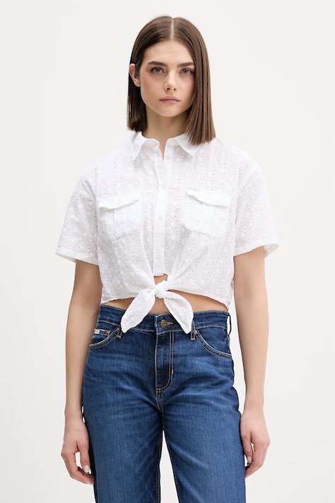 Guess Jeans πουκάμισο γυναικείο βαμβακερό λευκό φλοράλ W6GHA3 WO331