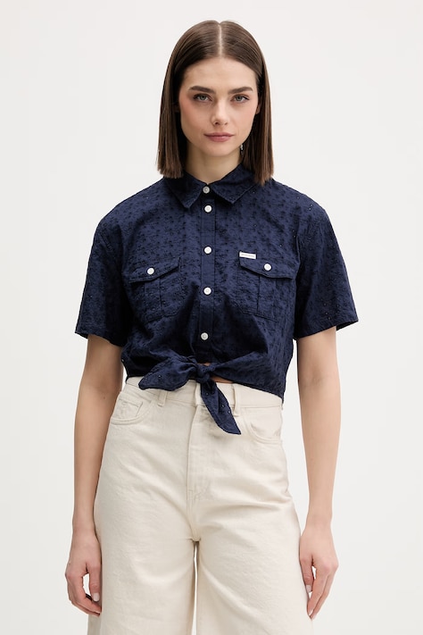 Guess Jeans πουκάμισο γυναικείο βαμβακερό σκούρο μπλε φλοράλ