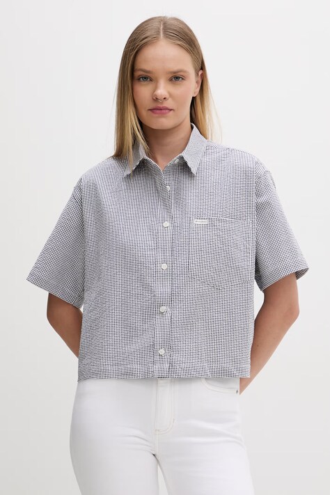 Guess Jeans koszula damska bawełniana z elastanem biała w kratkę W6GHZ8 WFC01