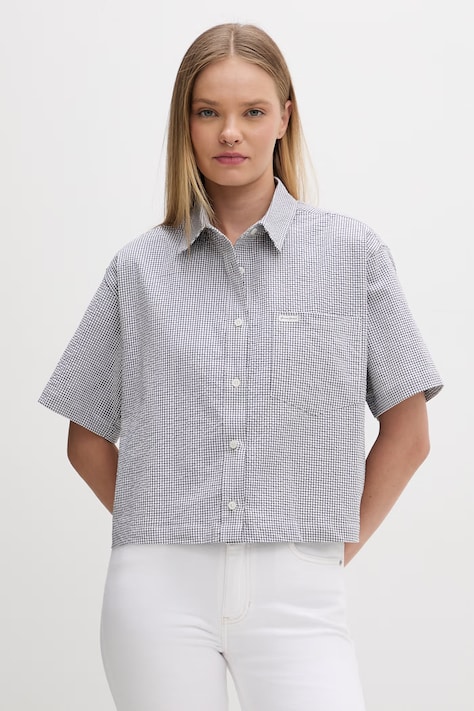 Guess Jeans koszula damska bawełniana z elastanem biała w kratkę W6GHZ8 WFC01