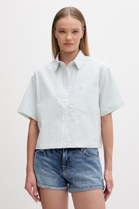 Guess Jeans koszula damska bawełniana z elastanem zielona w kratkę W6GHZ8 WFC01